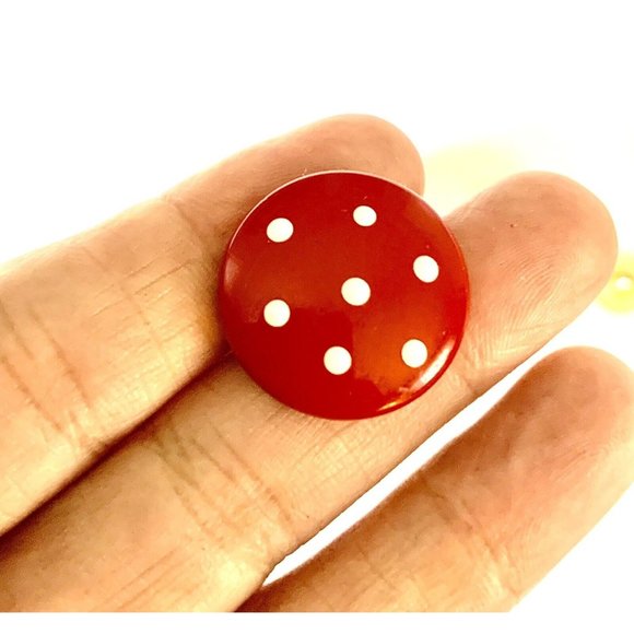 Vintage Red and White Enamel Polk A Dot Earrings Polka dot Polk-a-dot - Picture 2 of 7